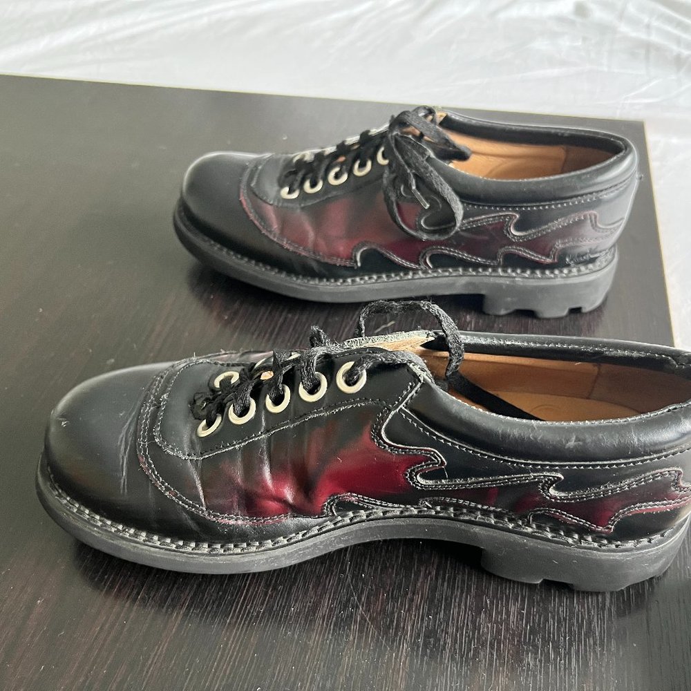 John Fluevog Angels - Black w/ Burgundy Flames